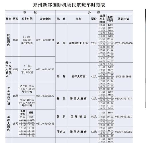 新郑机场-新郑机场大巴时刻表2023