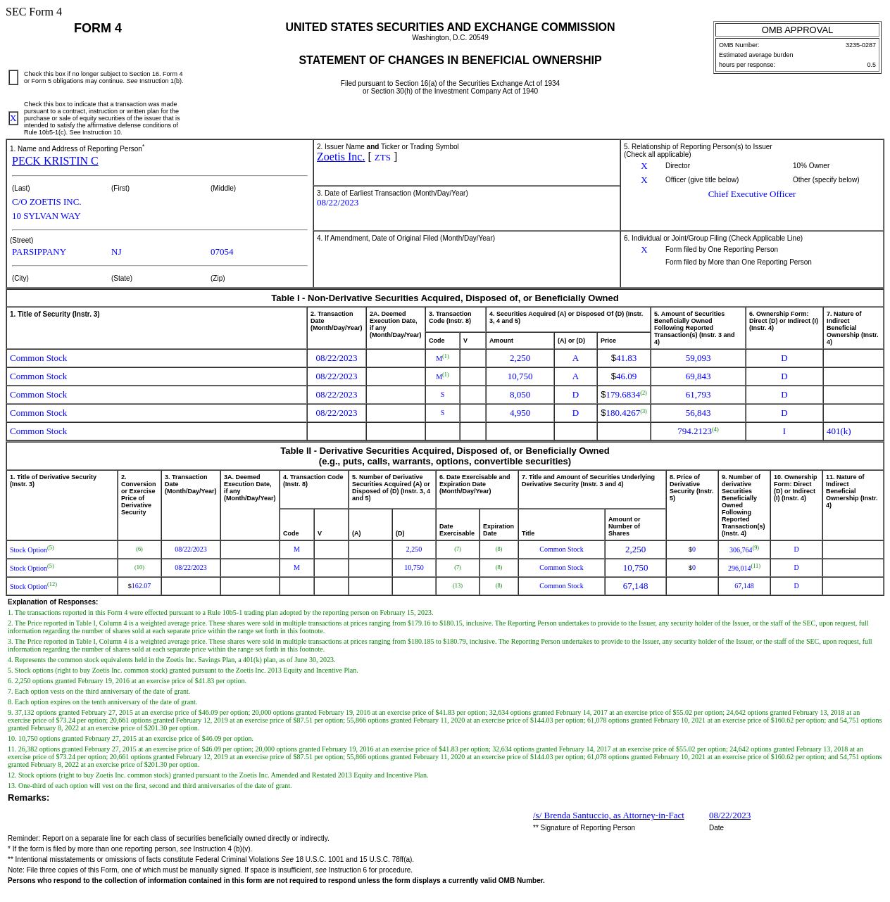 Zoetis(ZTS.US)首席执行官售出1.3万股普通股股份，价值约为233.96万美元